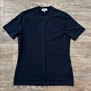 Ganni Exposed Seam Black Embroidered Logo T-Shirt Women's Size 8 Medium EUC